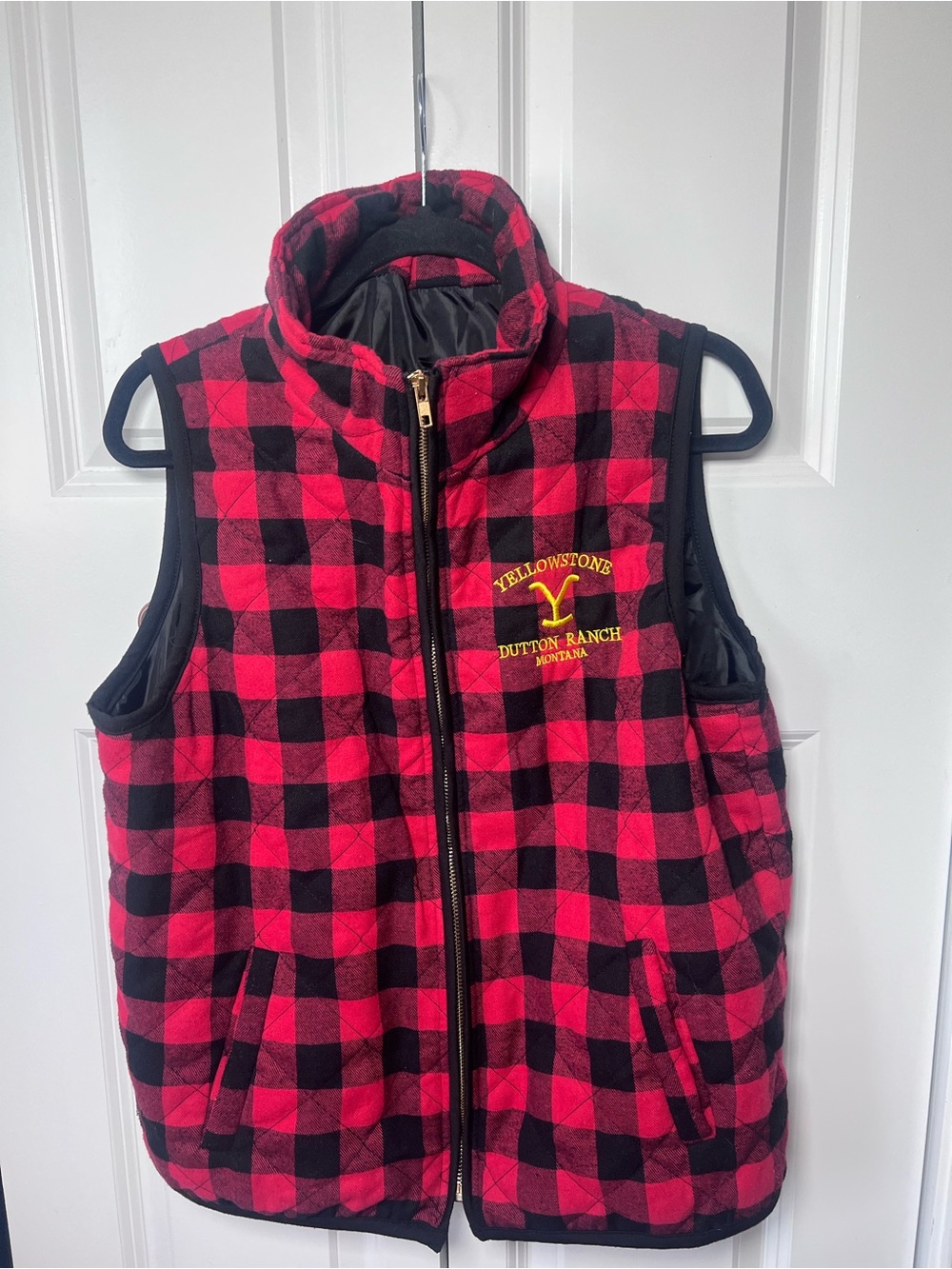 Yellowstone Dutton Ranch Red & Black Buffalo Plaid Vest